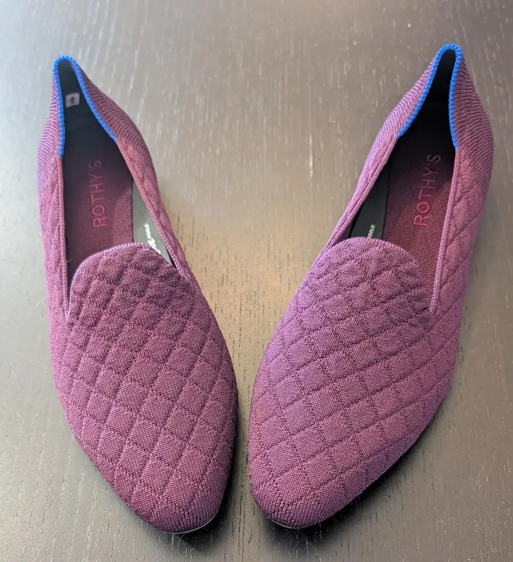 New Rothy's The Almond Loafer  Size 7.5 Quilted Plum Knit Flats